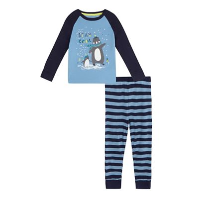 bluezoo Boys' navy 'Stay cool' slogan print pyjama top and bottoms set